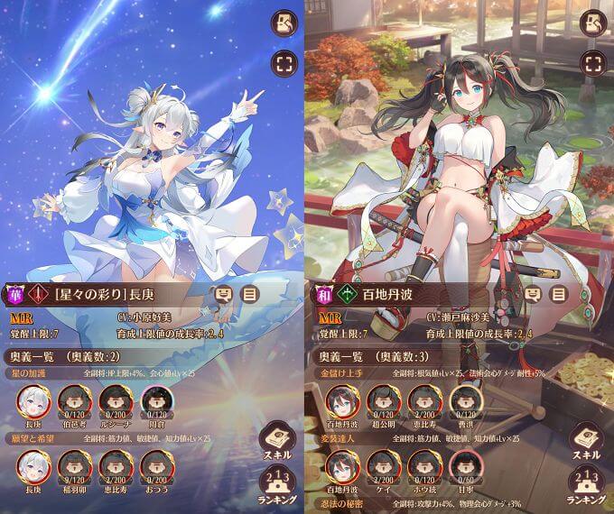 放置少女に登場するキャラクターの詳細画面